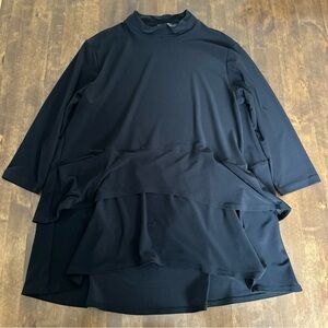 Sympli Black Stretch Jersey Knit Tiered High Neck Tunic Top Size 10 Layering 🖤